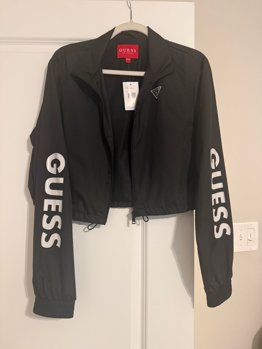 GUESS Black Cropped Logo Bomber Jacket